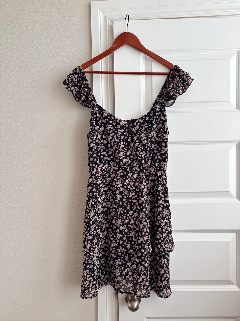 Altar'd State M Black Mini Dress with Pink Floral Print